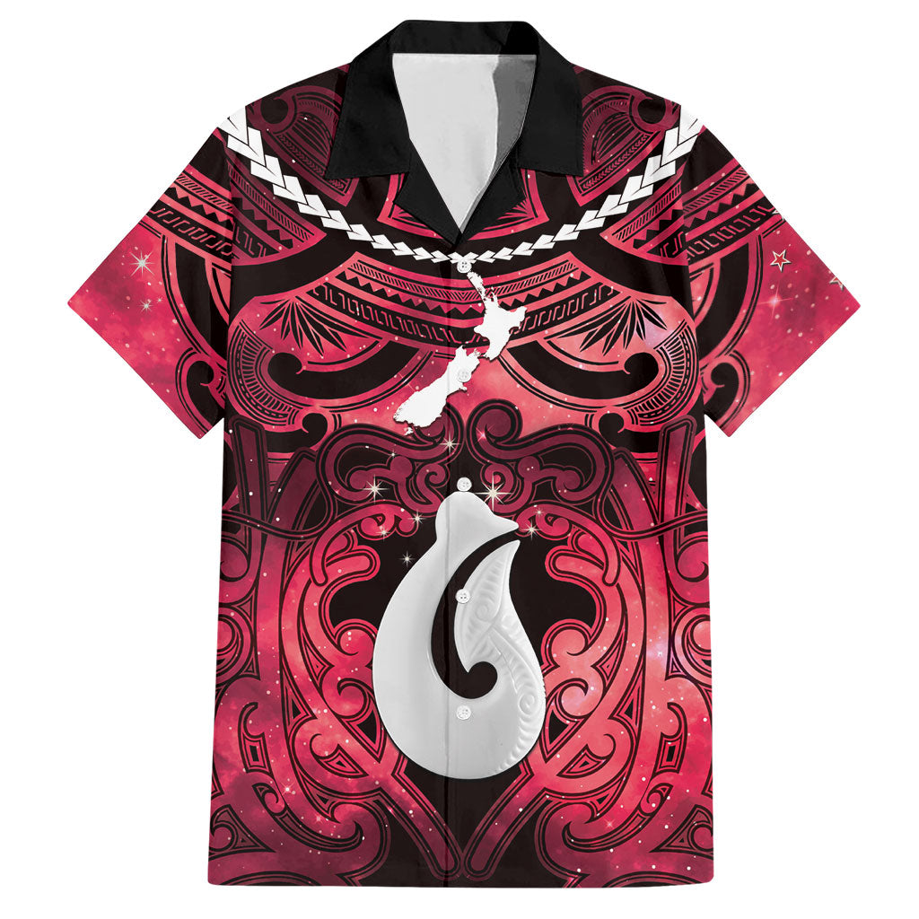 Personalised Maori Matariki Hei Matau Whero Hawaiian Shirt Maori Kowhaiwhai Pattern Galaxy LT01 Red - Polynesian Pride