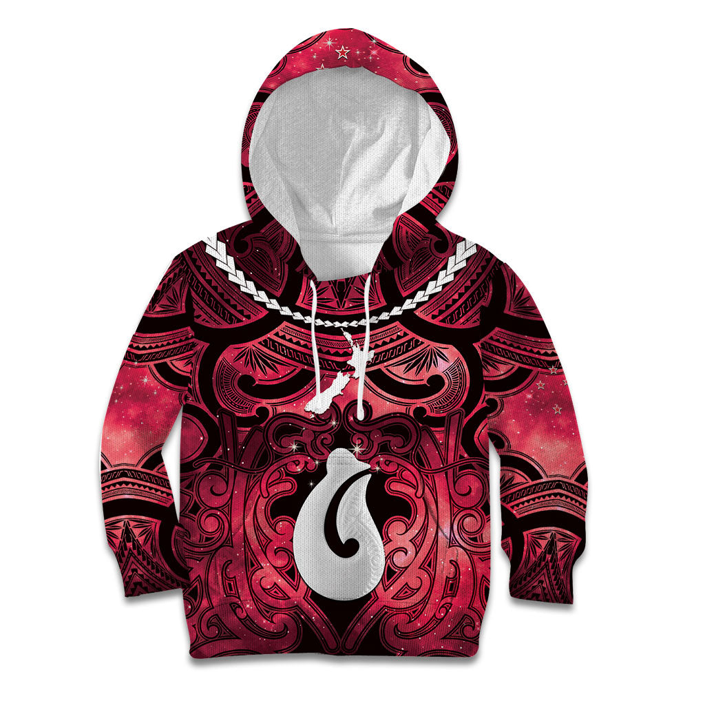 Personalised Maori Matariki Hei Matau Whero Kid Hoodie Maori Kowhaiwhai Pattern Galaxy LT01 Hoodie Red - Polynesian Pride