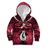Personalised Maori Matariki Hei Matau Whero Kid Hoodie Maori Kowhaiwhai Pattern Galaxy LT01 Zip Hoodie Red - Polynesian Pride