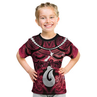 Personalised Maori Matariki Hei Matau Whero Kid T Shirt Maori Kowhaiwhai Pattern Galaxy LT01 Red - Polynesian Pride