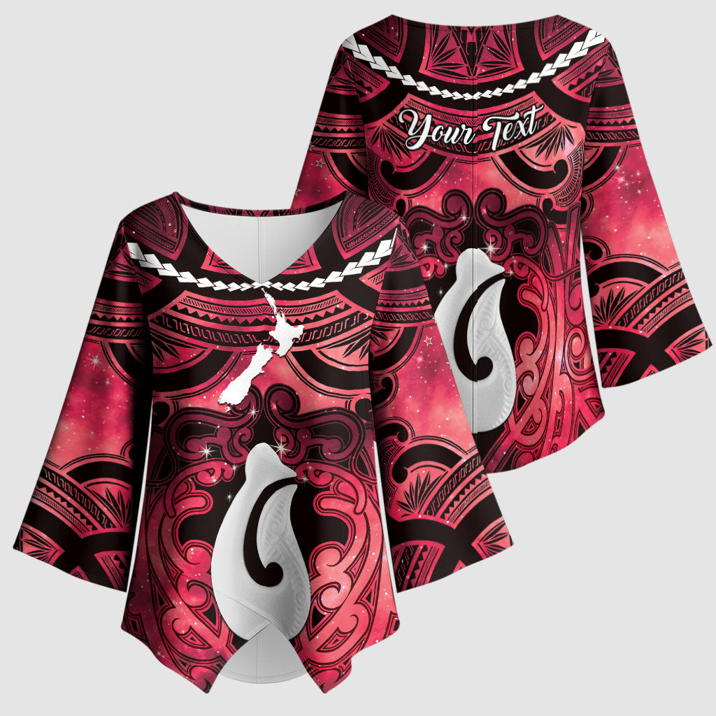 Personalised Maori Matariki Hei Matau Whero Kimono Sleeve Blouse Maori Kowhaiwhai Pattern Galaxy LT01 - Polynesian Pride