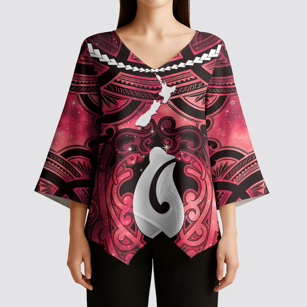 Personalised Maori Matariki Hei Matau Whero Kimono Sleeve Blouse Maori Kowhaiwhai Pattern Galaxy LT01 - Polynesian Pride
