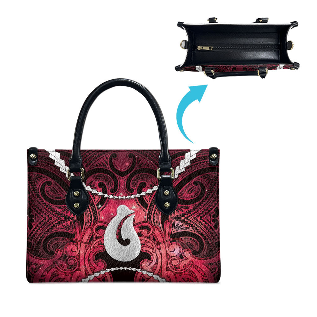 Maori Matariki Hei Matau Whero Leather Bag Maori Kowhaiwhai Pattern Galaxy LT01 - Polynesian Pride