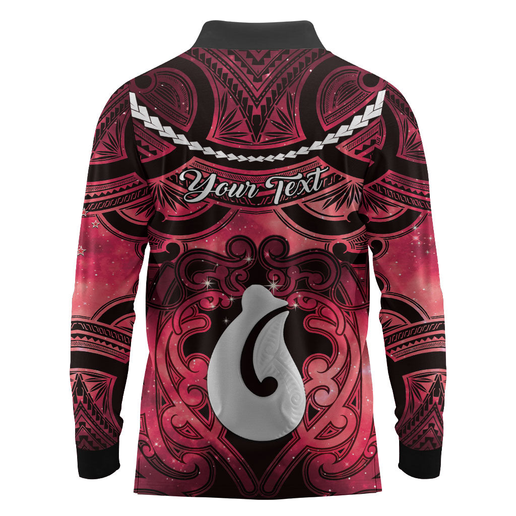 Personalised Maori Matariki Hei Matau Whero Long Sleeve Polo Shirt Maori Kowhaiwhai Pattern Galaxy