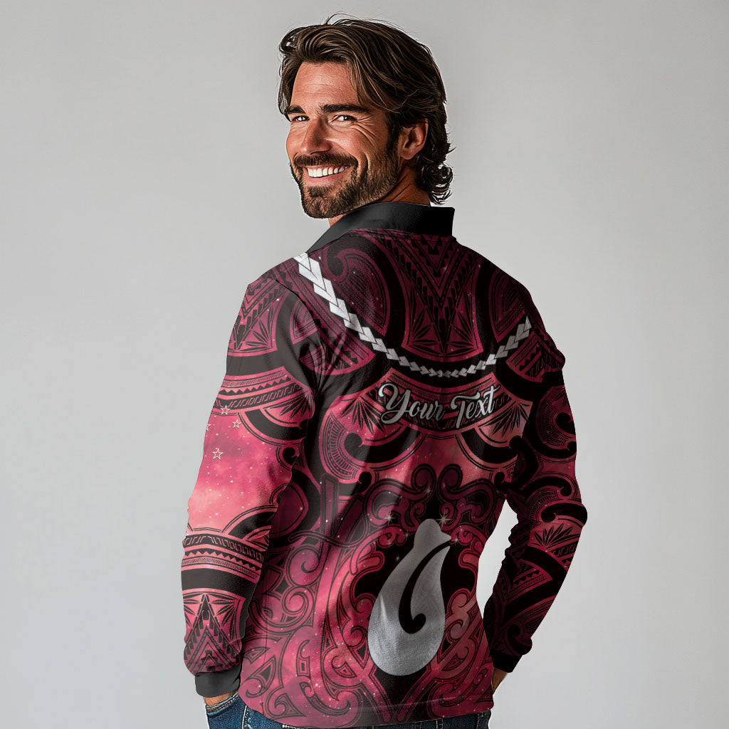 Personalised Maori Matariki Hei Matau Whero Long Sleeve Polo Shirt Maori Kowhaiwhai Pattern Galaxy