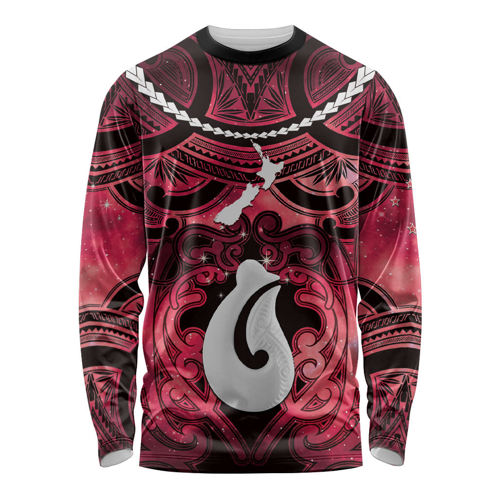 Personalised Maori Matariki Hei Matau Whero Long Sleeve Shirt Maori Kowhaiwhai Pattern Galaxy