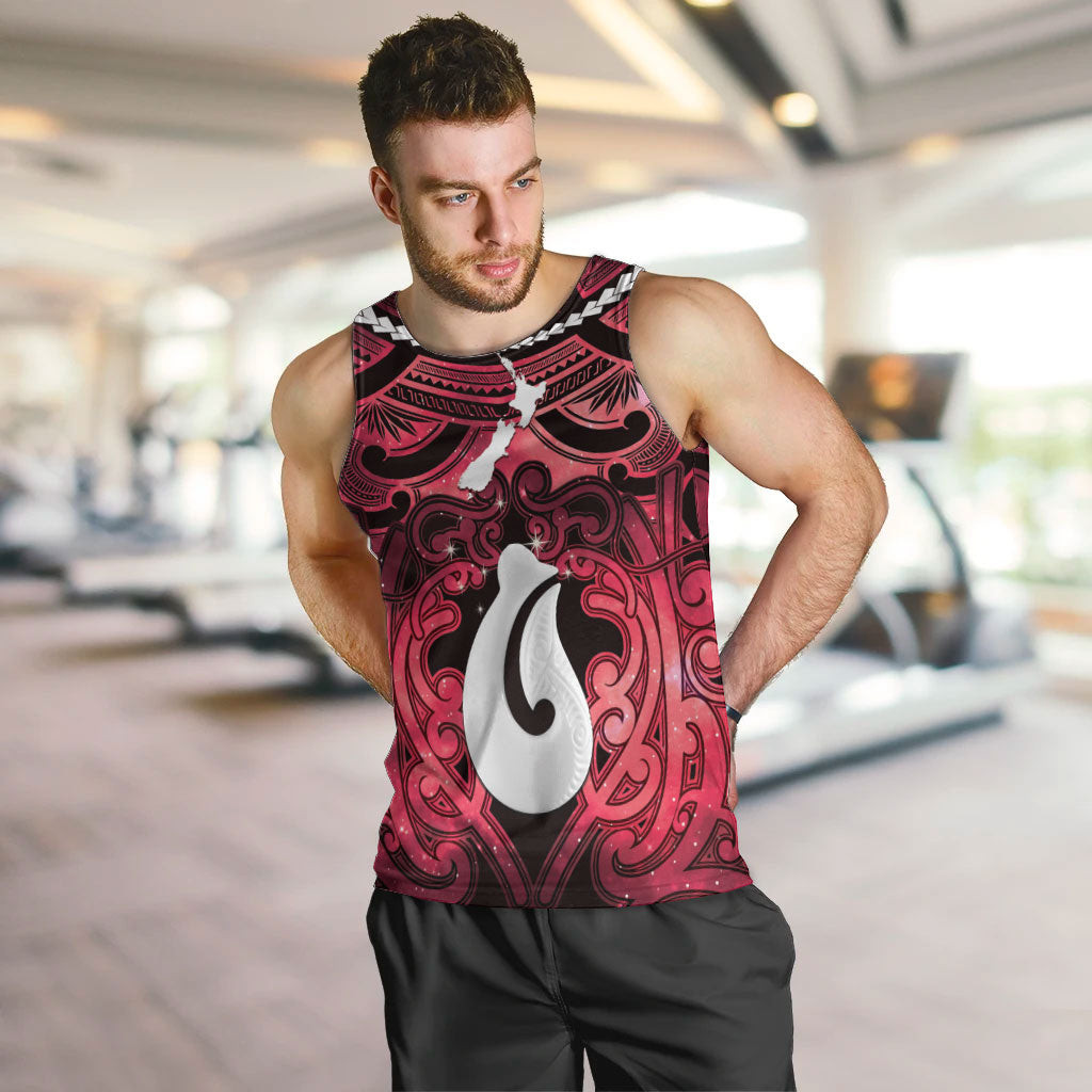 Personalised Maori Matariki Hei Matau Whero Men Tank Top Maori Kowhaiwhai Pattern Galaxy LT01 Red - Polynesian Pride