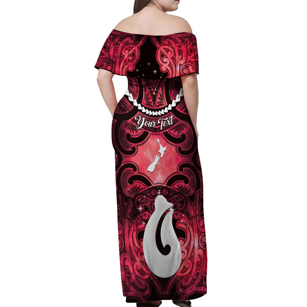 Personalised Maori Matariki Hei Matau Whero Off Shoulder Maxi Dress Maori Kowhaiwhai Pattern Galaxy