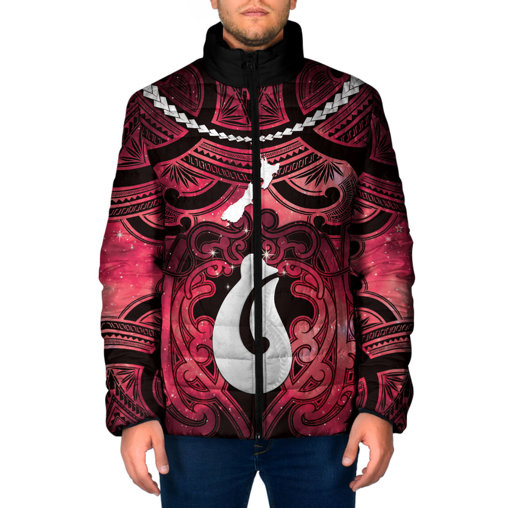 Personalised Maori Matariki Hei Matau Whero Padded Jacket Maori Kowhaiwhai Pattern Galaxy LT01 Men Red - Polynesian Pride