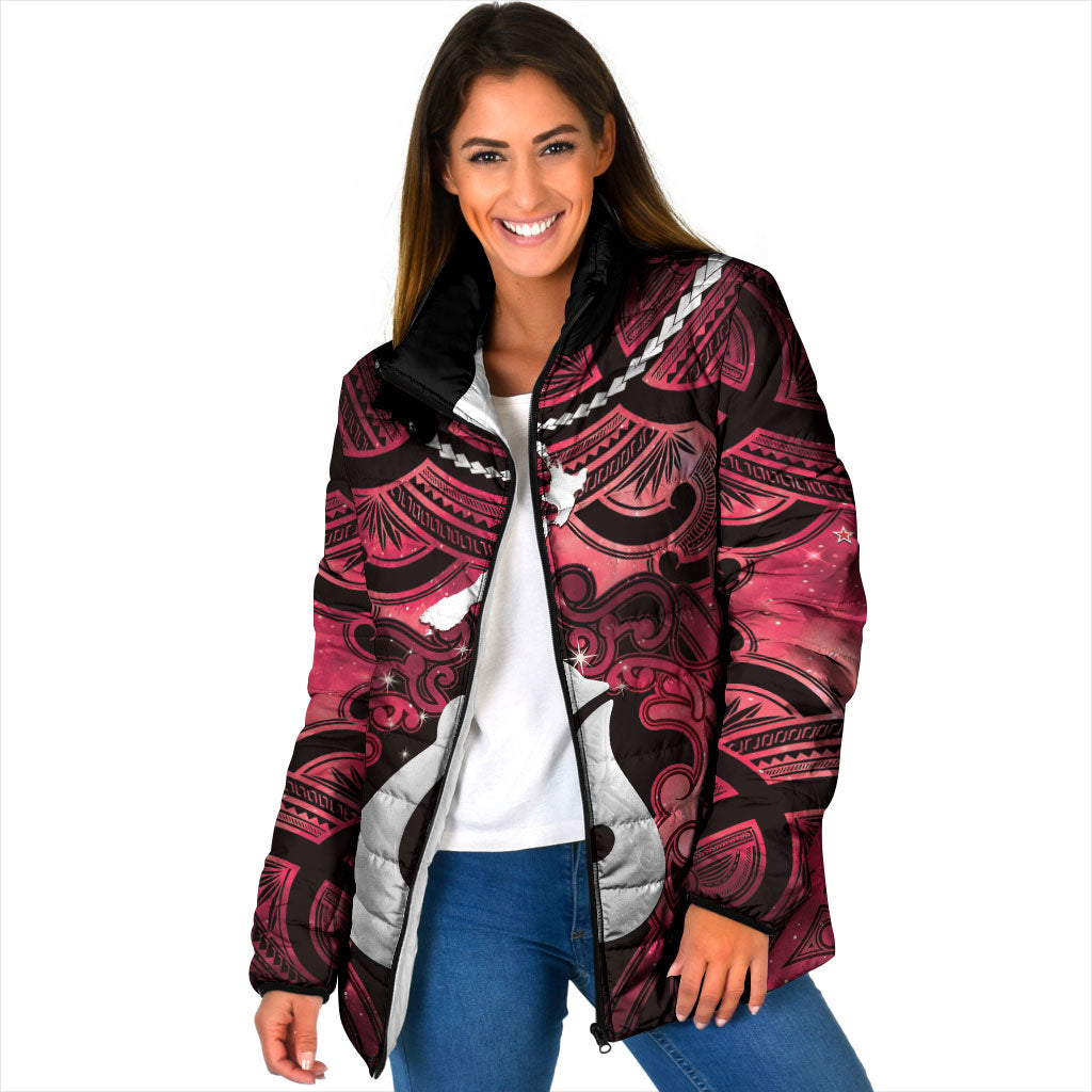 Personalised Maori Matariki Hei Matau Whero Padded Jacket Maori Kowhaiwhai Pattern Galaxy LT01 Women Red - Polynesian Pride