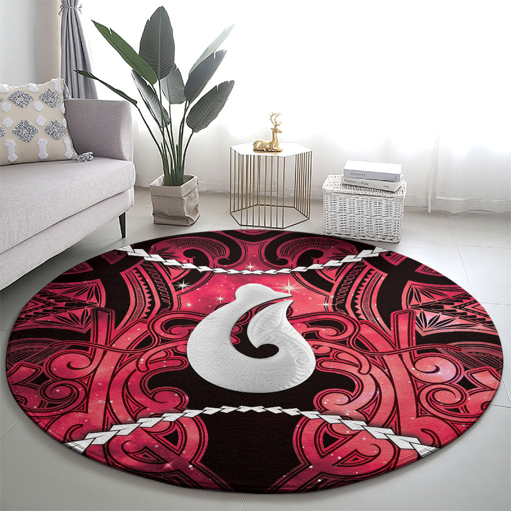Maori Matariki Hei Matau Whero Round Carpet Maori Kowhaiwhai Pattern Galaxy