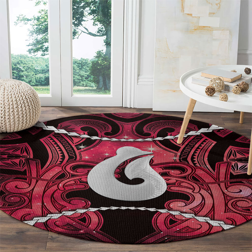 Maori Matariki Hei Matau Whero Round Carpet Maori Kowhaiwhai Pattern Galaxy