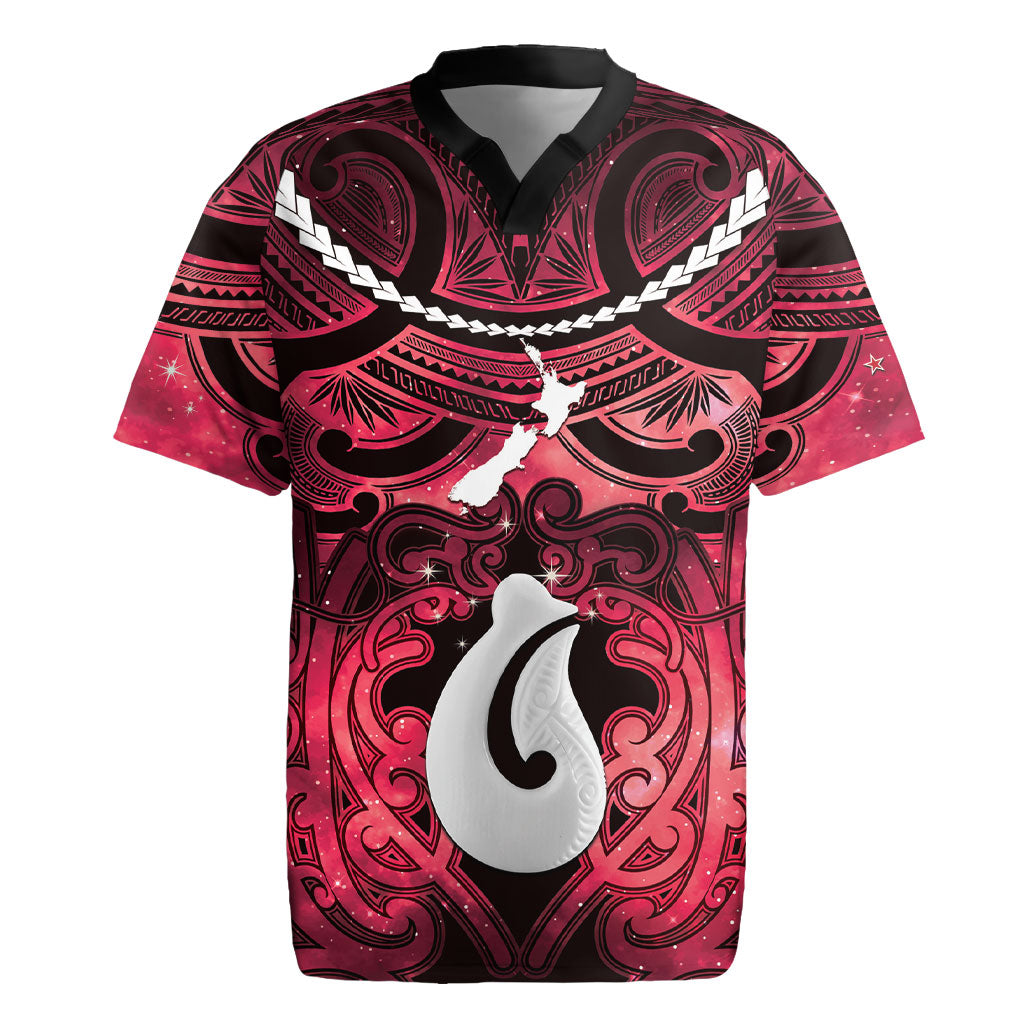 Personalised Maori Matariki Hei Matau Whero Rugby Jersey Maori Kowhaiwhai Pattern Galaxy LT01 Red - Polynesian Pride
