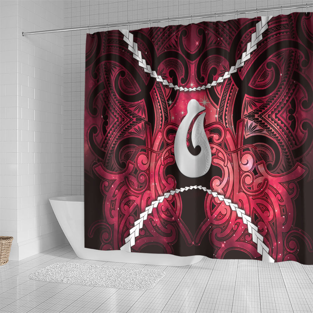 Maori Matariki Hei Matau Whero Shower Curtain Maori Kowhaiwhai Pattern Galaxy