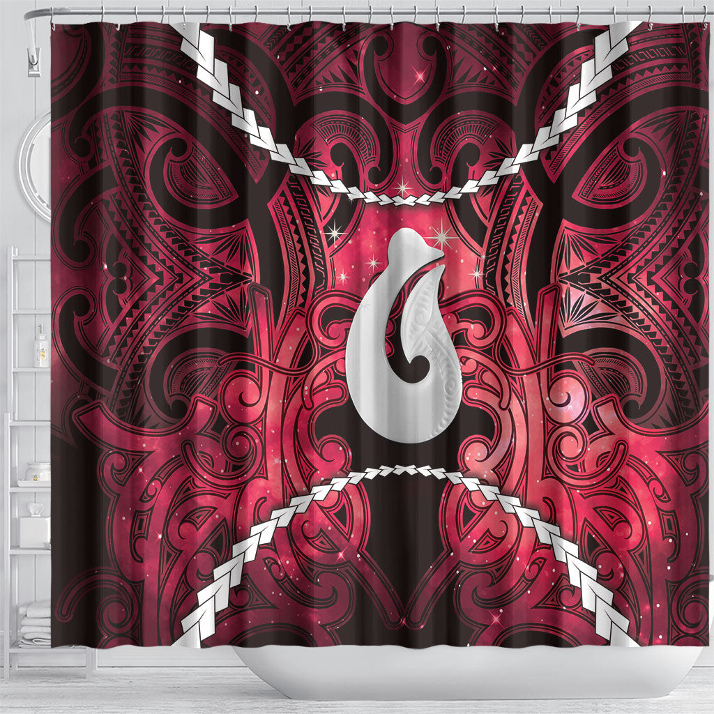 Maori Matariki Hei Matau Whero Shower Curtain Maori Kowhaiwhai Pattern Galaxy