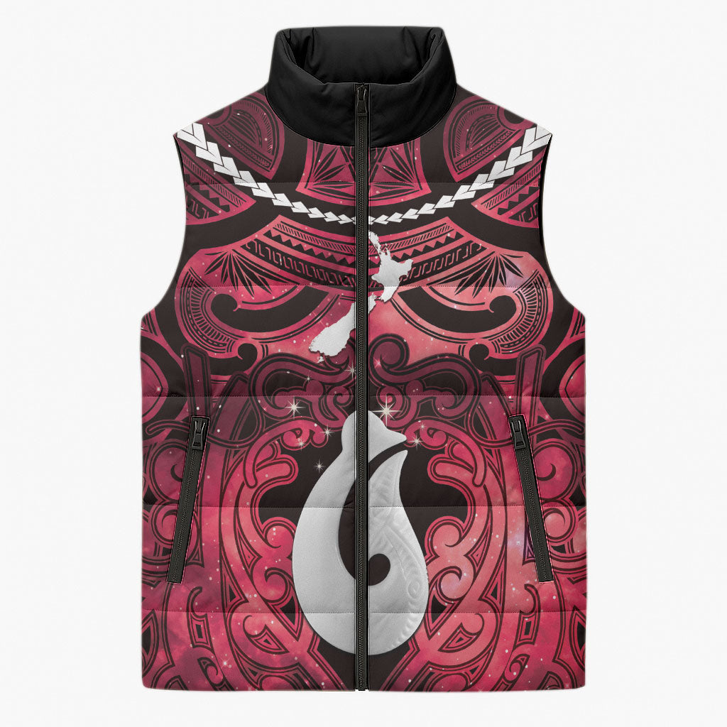 Personalised Maori Matariki Hei Matau Whero Sleeveless Puffer Jacket Maori Kowhaiwhai Pattern Galaxy LT01 Unisex Red - Polynesian Pride