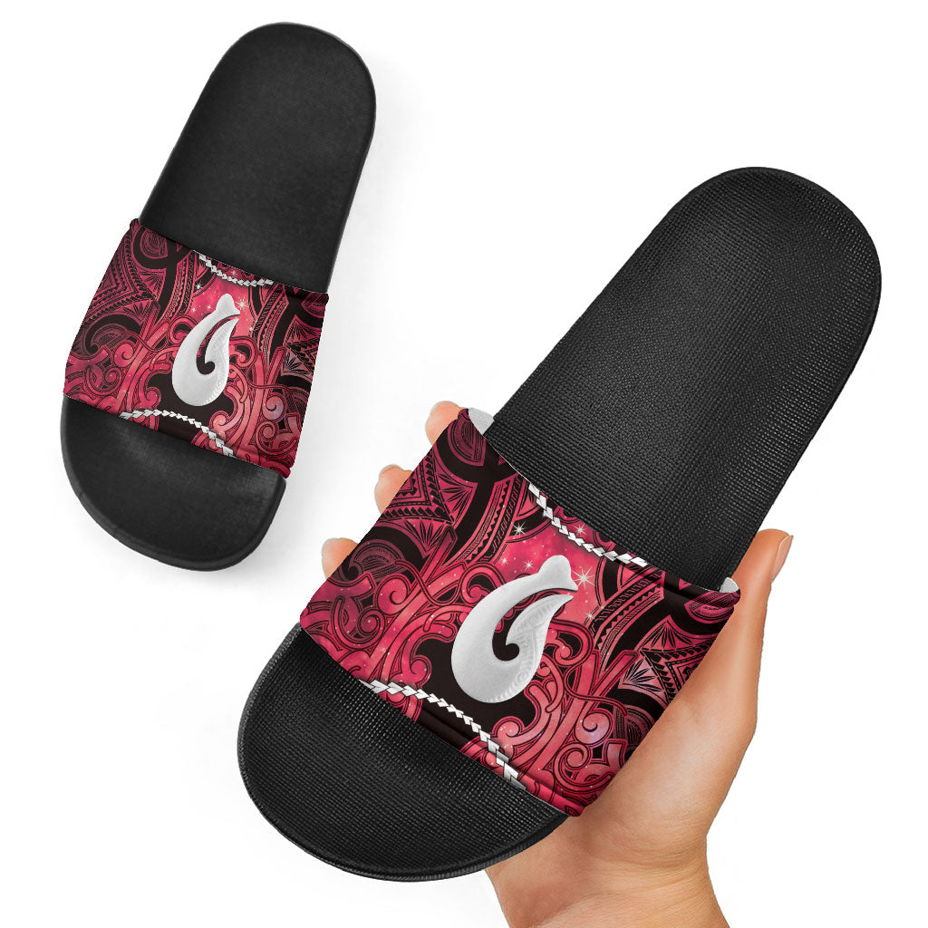 Maori Matariki Hei Matau Whero Slide Sandals Maori Kowhaiwhai Pattern Galaxy
