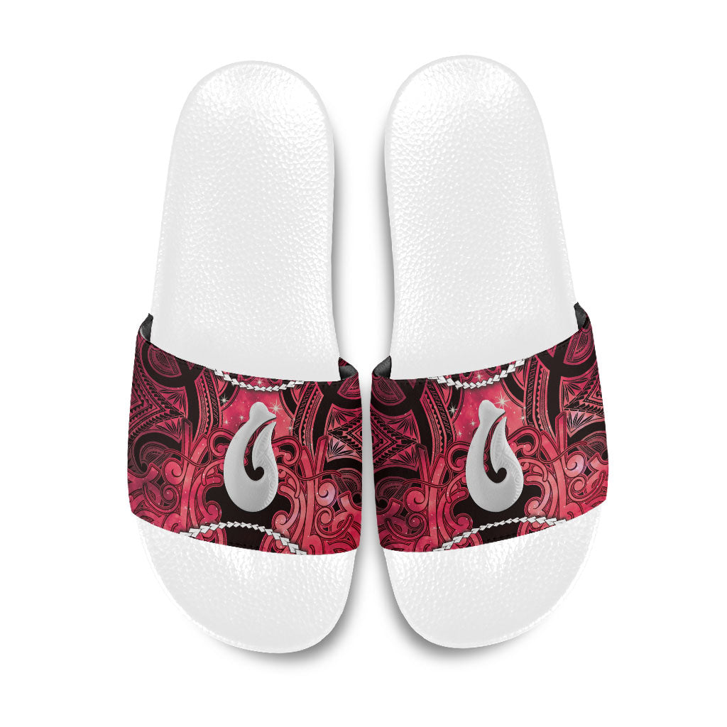 Maori Matariki Hei Matau Whero Slide Sandals Maori Kowhaiwhai Pattern Galaxy