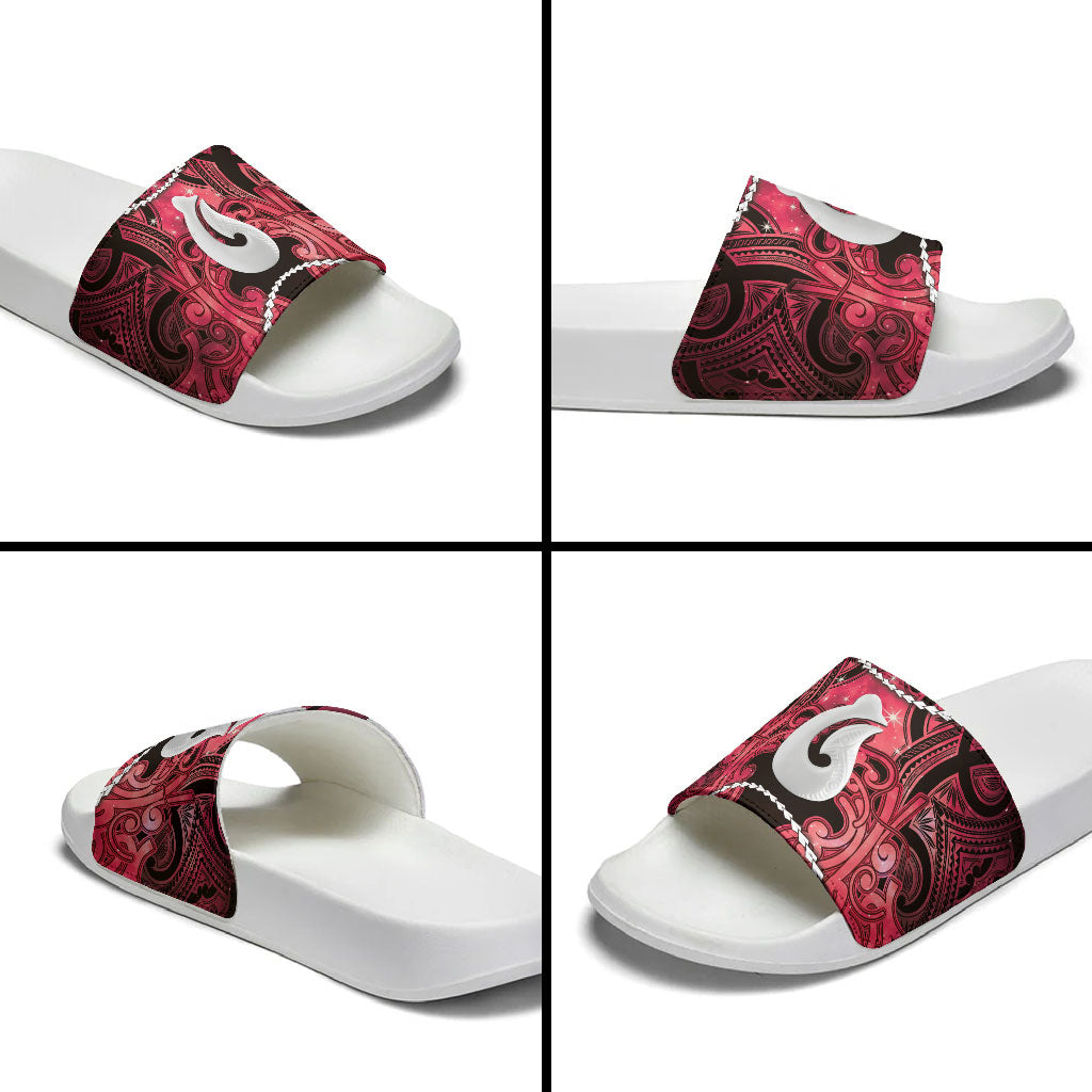 Maori Matariki Hei Matau Whero Slide Sandals Maori Kowhaiwhai Pattern Galaxy