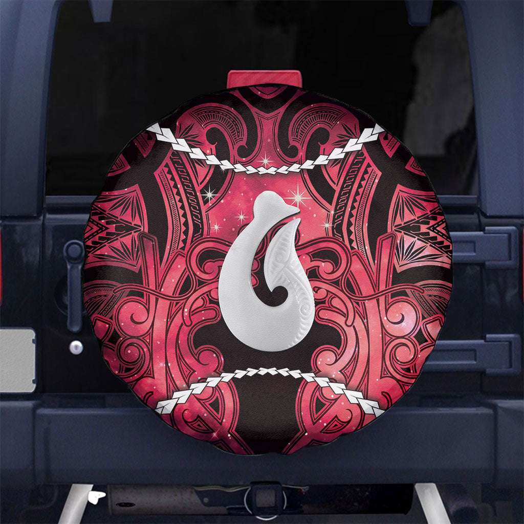 Maori Matariki Hei Matau Whero Spare Tire Cover Maori Kowhaiwhai Pattern Galaxy LT01 No hole Red - Polynesian Pride