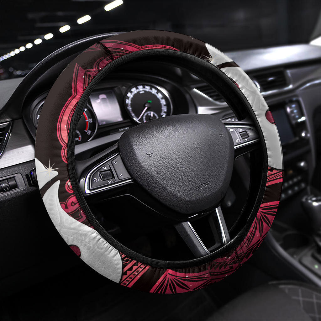 Maori Matariki Hei Matau Whero Steering Wheel Cover Maori Kowhaiwhai Pattern Galaxy LT01 Universal Fit Red - Polynesian Pride