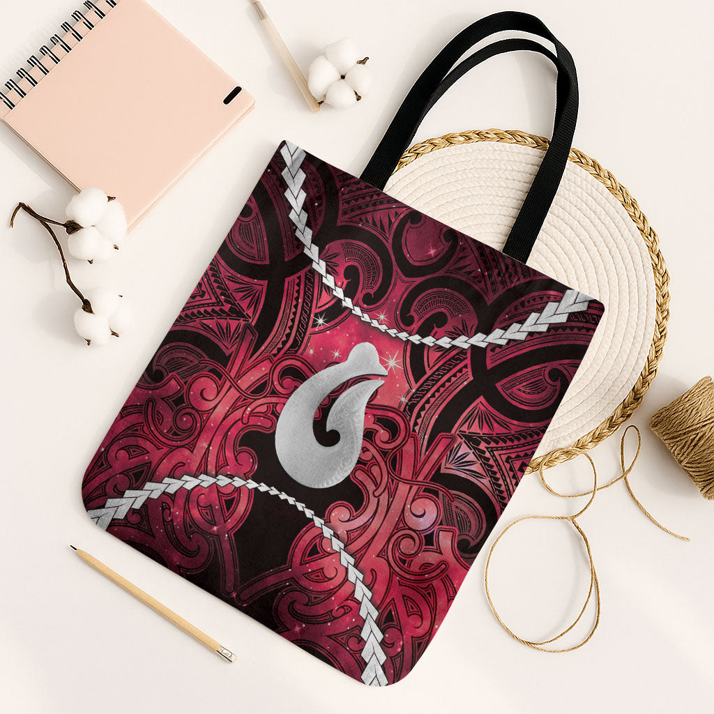 Maori Matariki Hei Matau Whero Tote Bag Maori Kowhaiwhai Pattern Galaxy LT01 Black Strap One Size Red - Polynesian Pride