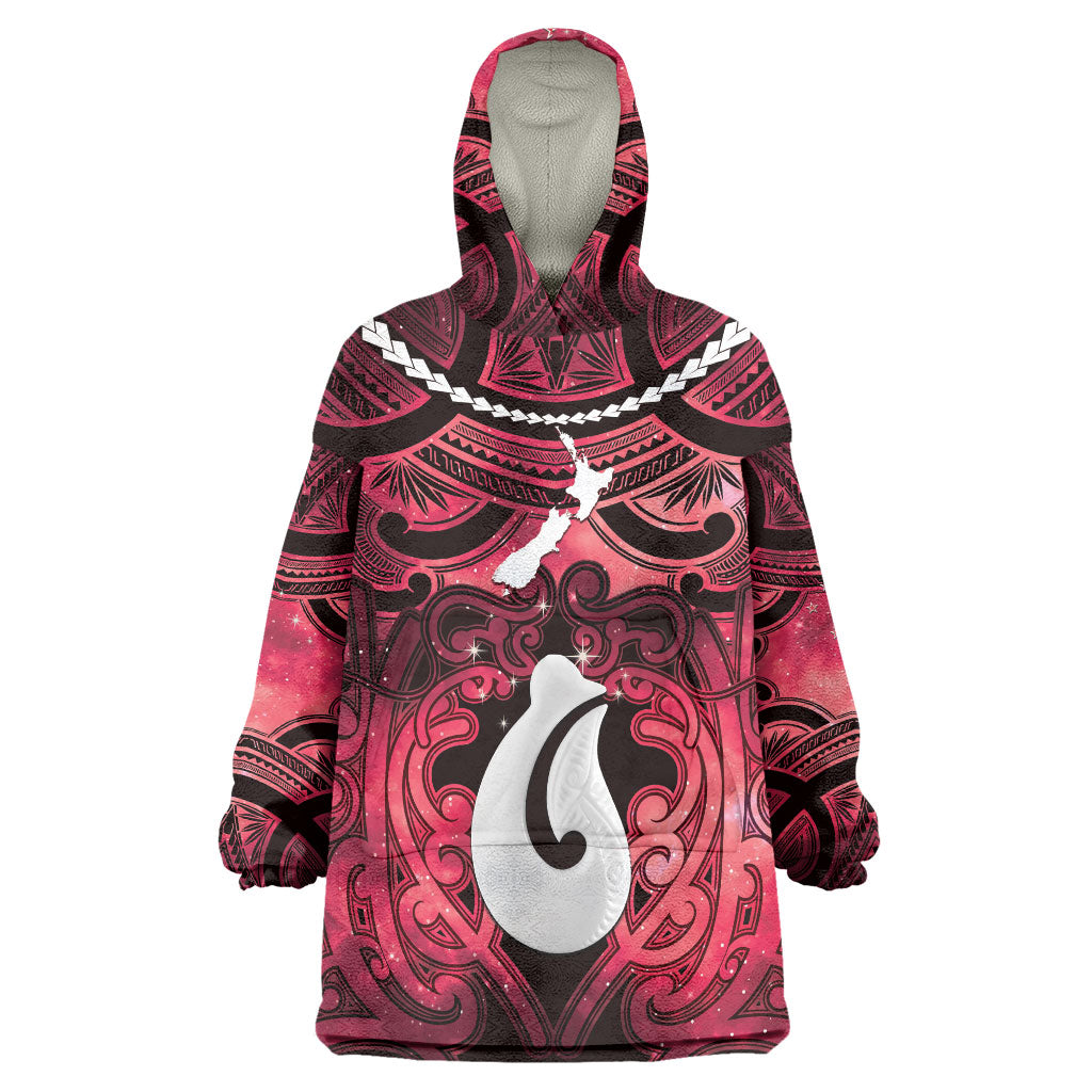 Personalised Maori Matariki Hei Matau Whero Wearable Blanket Hoodie Maori Kowhaiwhai Pattern Galaxy LT01 One Size Red - Polynesian Pride