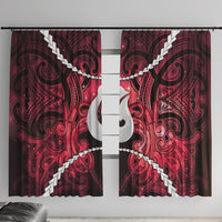 Maori Matariki Hei Matau Whero Window Curtain Maori Kowhaiwhai Pattern Galaxy LT01 With Hooks Red - Polynesian Pride