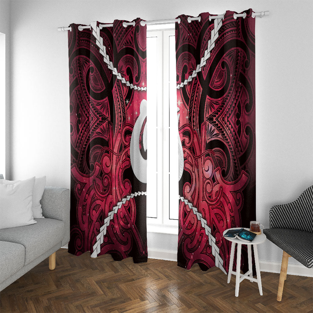 Maori Matariki Hei Matau Whero Window Curtain Maori Kowhaiwhai Pattern Galaxy LT01 With Grommets Red - Polynesian Pride