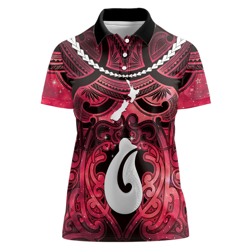 Personalised Maori Matariki Hei Matau Whero Women Polo Shirt Maori Kowhaiwhai Pattern Galaxy LT01 Female Red - Polynesian Pride