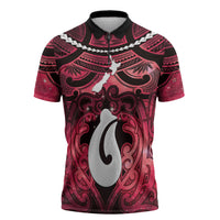 Personalised Maori Matariki Hei Matau Whero Zipper Polo Shirt Maori Kowhaiwhai Pattern Galaxy