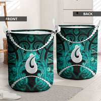 Maori Matariki Hei Matau Turquoise Laundry Basket Maori Kowhaiwhai Pattern Galaxy