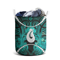 Maori Matariki Hei Matau Turquoise Laundry Basket Maori Kowhaiwhai Pattern Galaxy