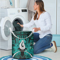 Maori Matariki Hei Matau Turquoise Laundry Basket Maori Kowhaiwhai Pattern Galaxy