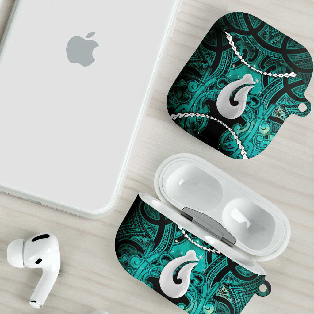 Maori Matariki Hei Matau Turquoise AirPods Case Maori Kowhaiwhai Pattern Galaxy
