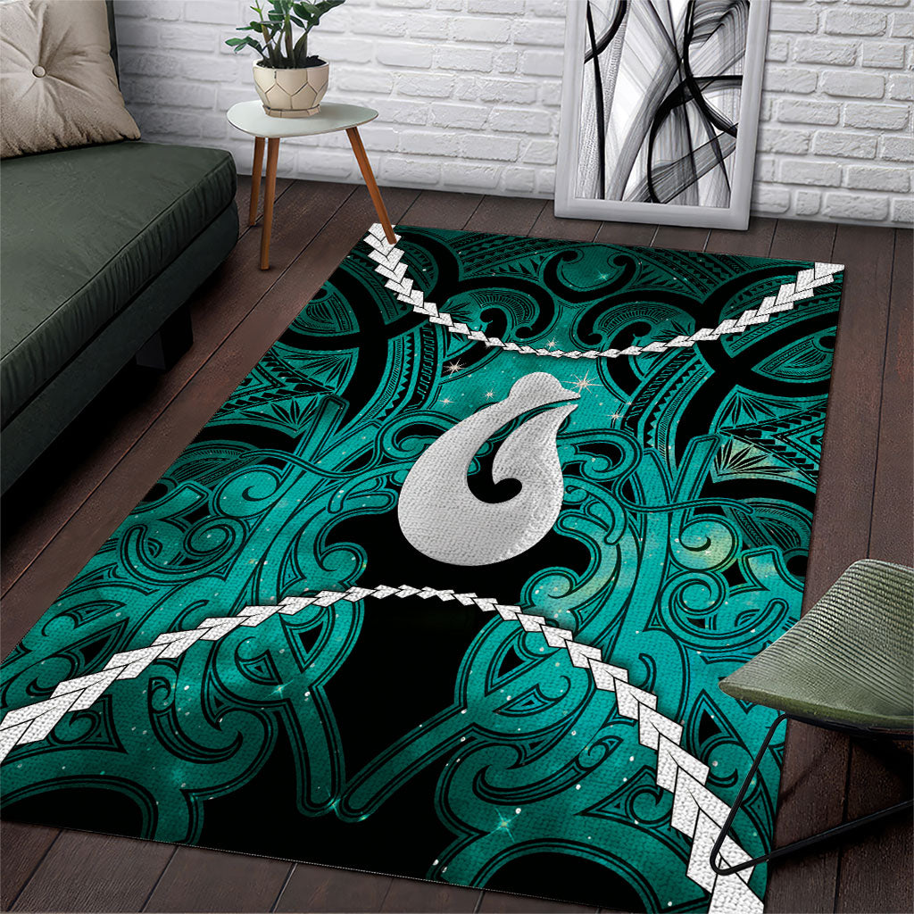 Maori Matariki Hei Matau Turquoise Area Rug Maori Kowhaiwhai Pattern Galaxy LT01 Turquoise - Polynesian Pride