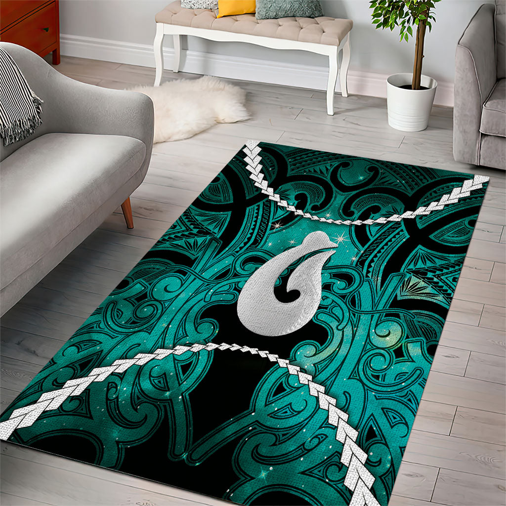 Maori Matariki Hei Matau Turquoise Area Rug Maori Kowhaiwhai Pattern Galaxy LT01 - Polynesian Pride