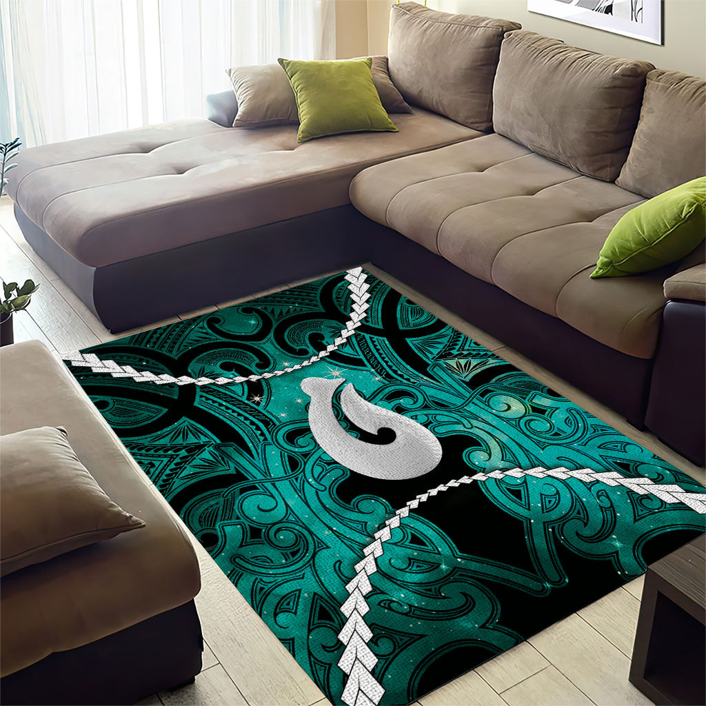 Maori Matariki Hei Matau Turquoise Area Rug Maori Kowhaiwhai Pattern Galaxy LT01 - Polynesian Pride