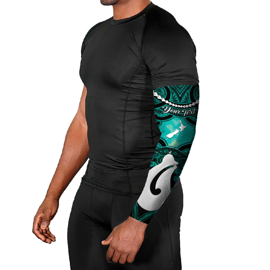 Personalised Maori Matariki Hei Matau Turquoise Arm Sleeves Maori Kowhaiwhai Pattern Galaxy