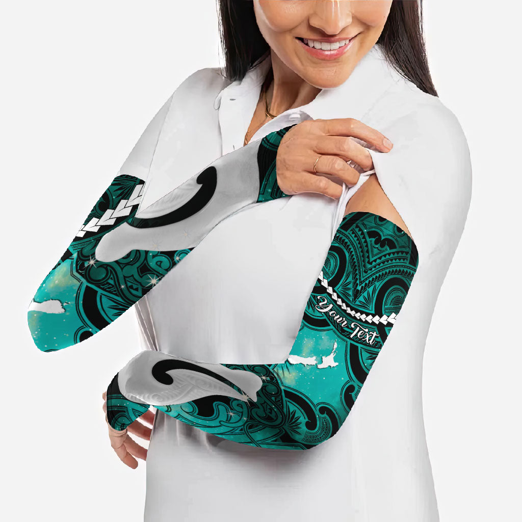 Personalised Maori Matariki Hei Matau Turquoise Arm Sleeves Maori Kowhaiwhai Pattern Galaxy
