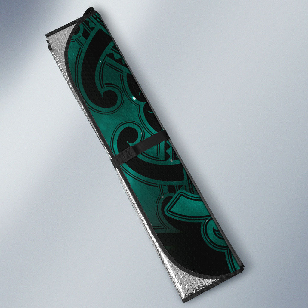 Maori Matariki Hei Matau Turquoise Auto Sun Shade Maori Kowhaiwhai Pattern Galaxy LT01 - Polynesian Pride