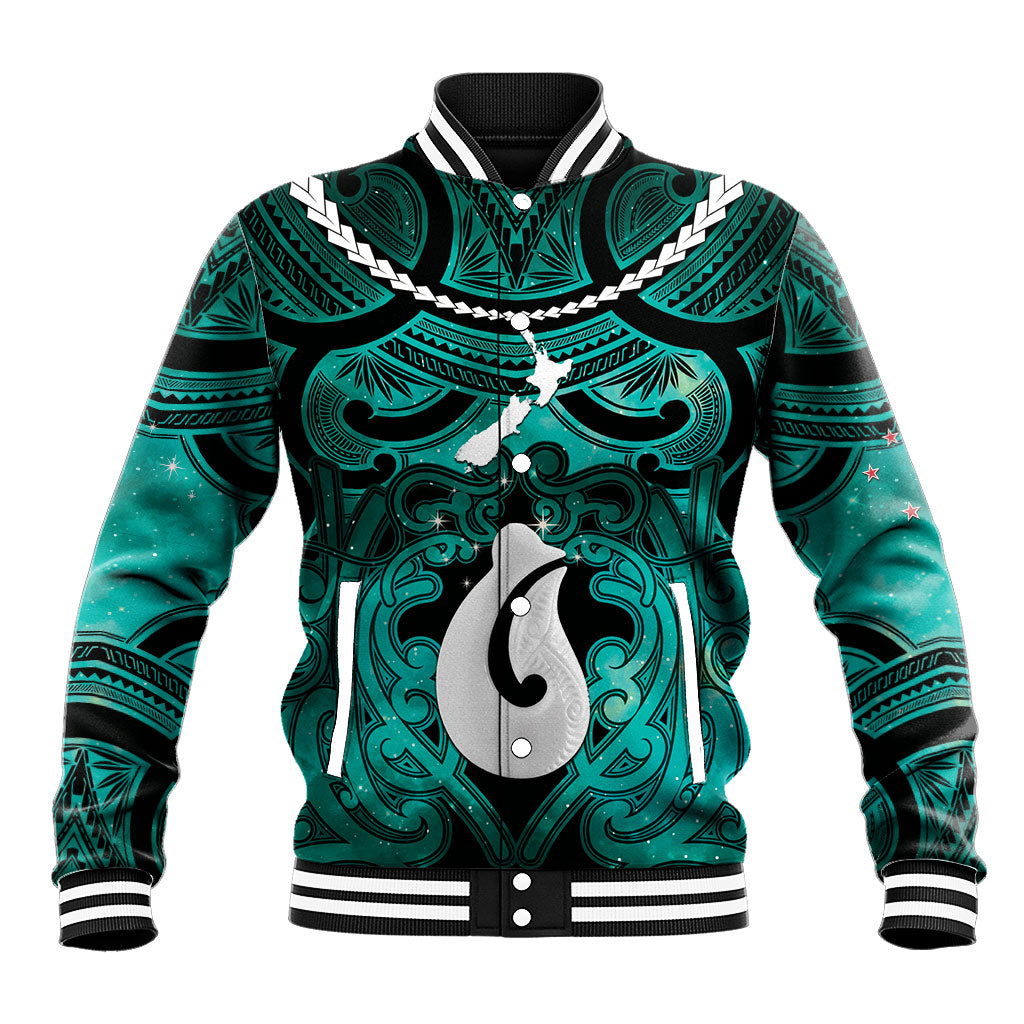 Personalised Maori Matariki Hei Matau Turquoise Baseball Jacket Maori Kowhaiwhai Pattern Galaxy LT01 Unisex Turquoise - Polynesian Pride