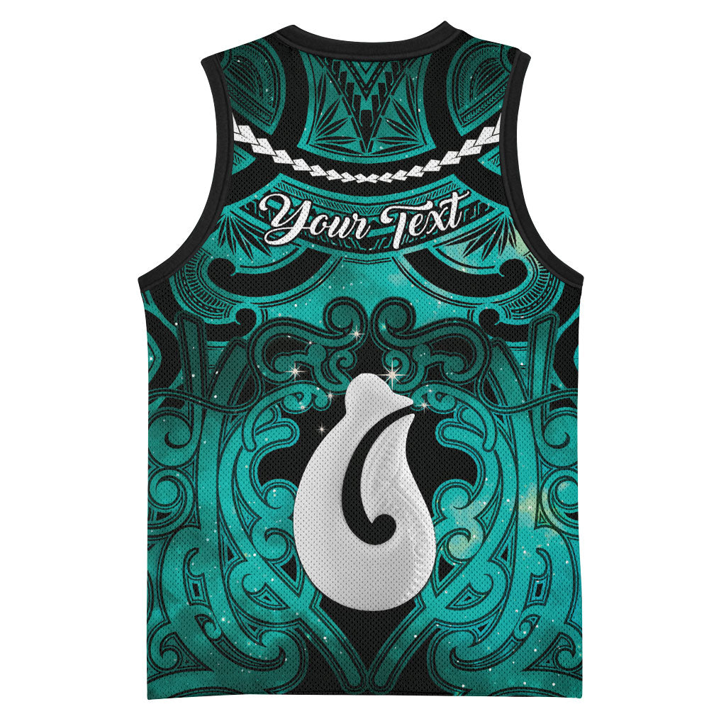 Personalised Maori Matariki Hei Matau Turquoise Basketball Jersey Maori Kowhaiwhai Pattern Galaxy LT01 - Polynesian Pride