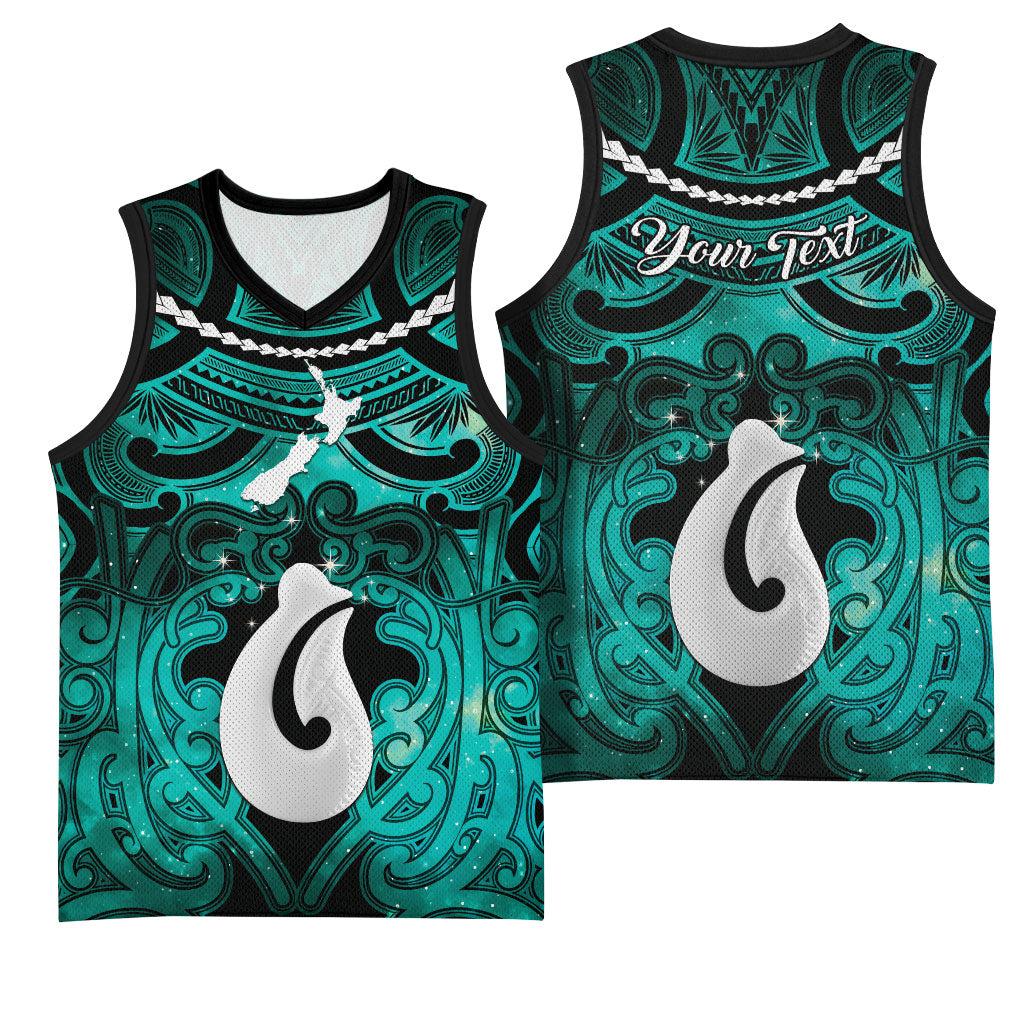 Personalised Maori Matariki Hei Matau Turquoise Basketball Jersey Maori Kowhaiwhai Pattern Galaxy LT01 - Polynesian Pride