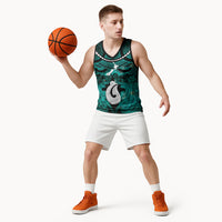 Personalised Maori Matariki Hei Matau Turquoise Basketball Jersey Maori Kowhaiwhai Pattern Galaxy LT01 - Polynesian Pride