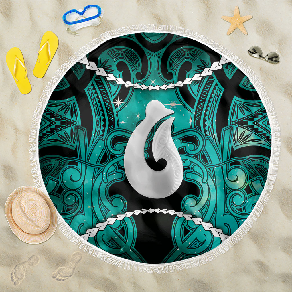 Maori Matariki Hei Matau Turquoise Beach Blanket Maori Kowhaiwhai Pattern Galaxy LT01 One Size 150cm Turquoise - Polynesian Pride