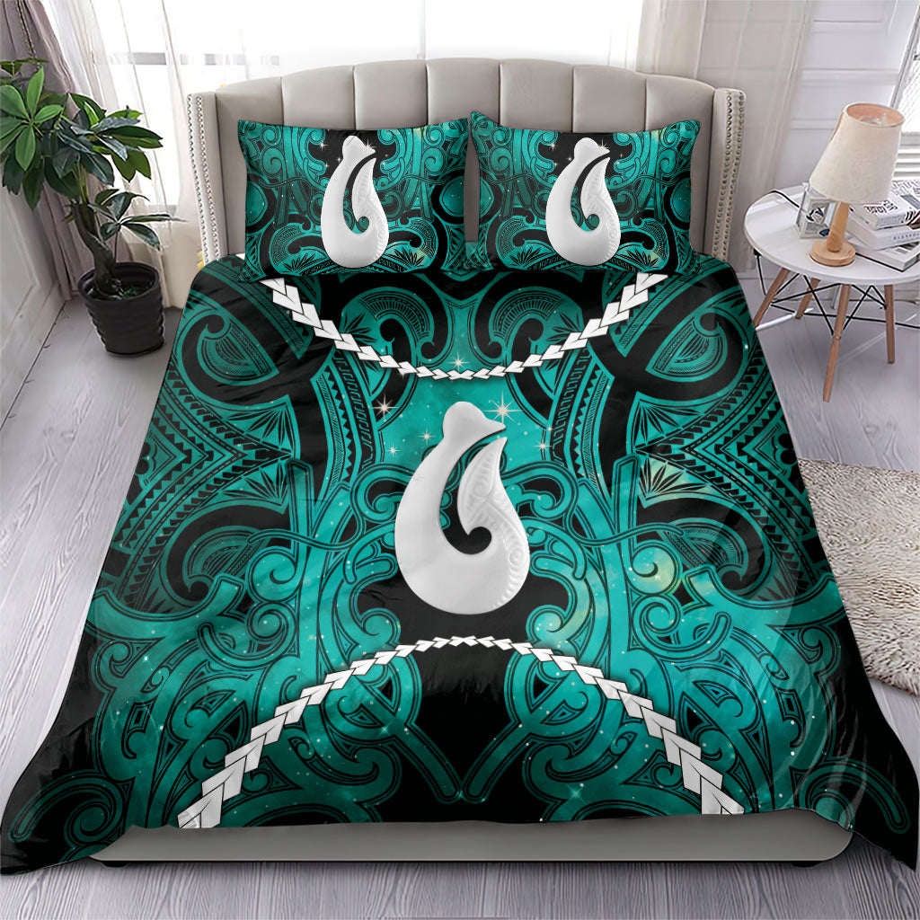 Maori Matariki Hei Matau Turquoise Bedding Set Maori Kowhaiwhai Pattern Galaxy LT01 - Polynesian Pride