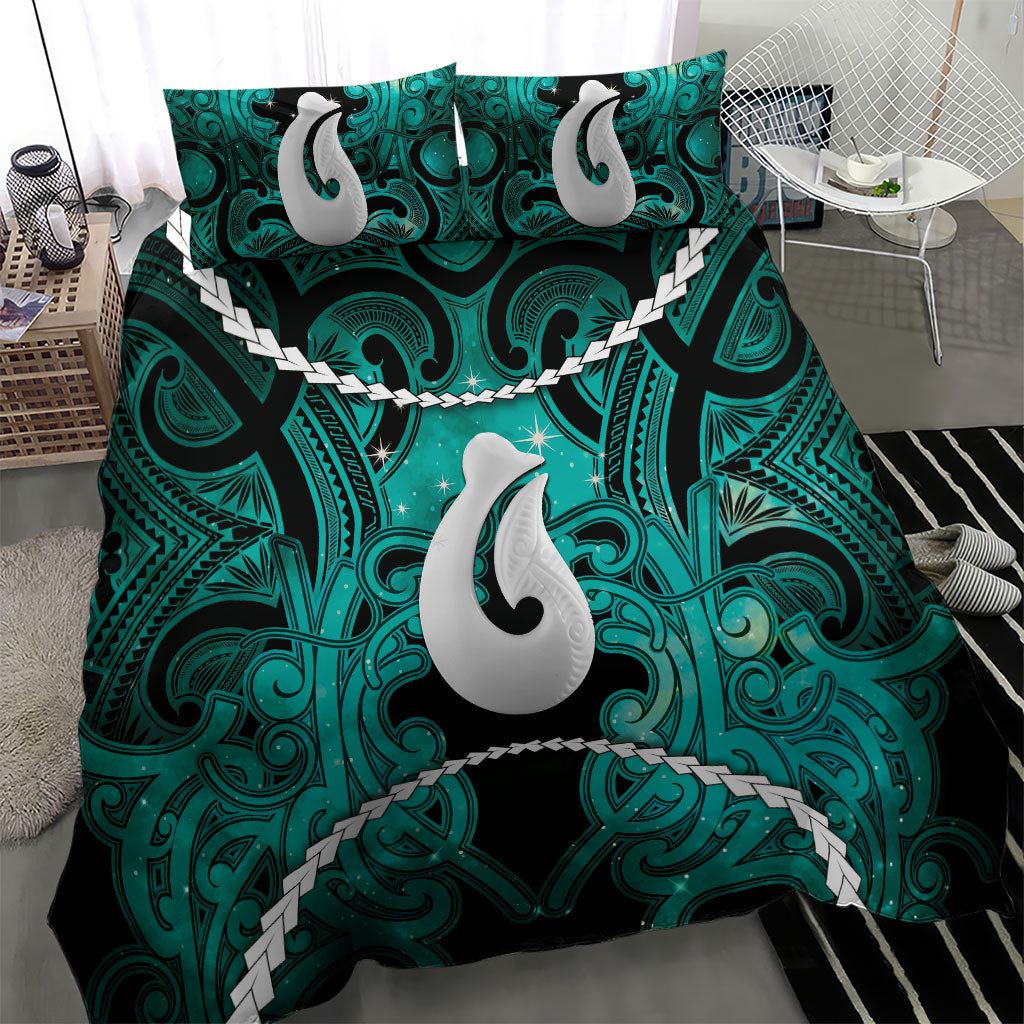 Maori Matariki Hei Matau Turquoise Bedding Set Maori Kowhaiwhai Pattern Galaxy LT01 - Polynesian Pride
