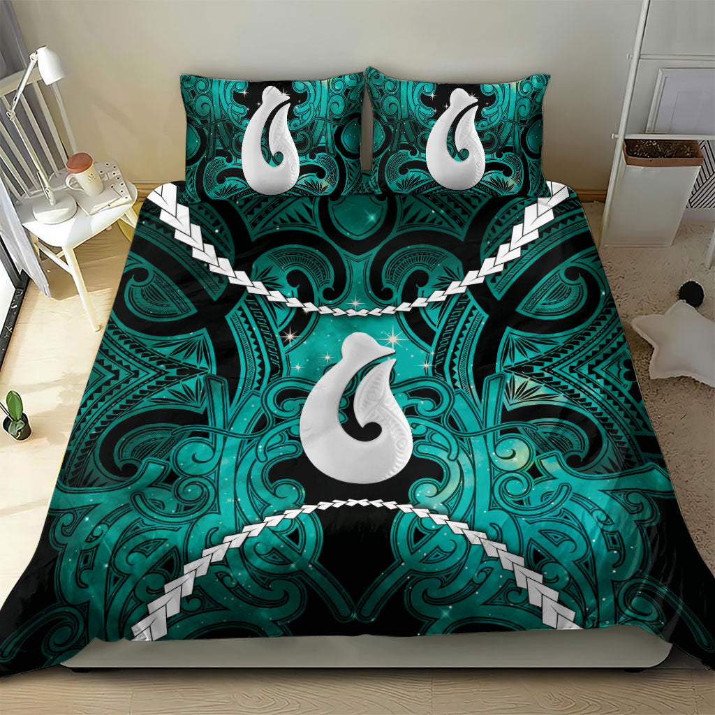 Maori Matariki Hei Matau Turquoise Bedding Set Maori Kowhaiwhai Pattern Galaxy LT01 - Polynesian Pride