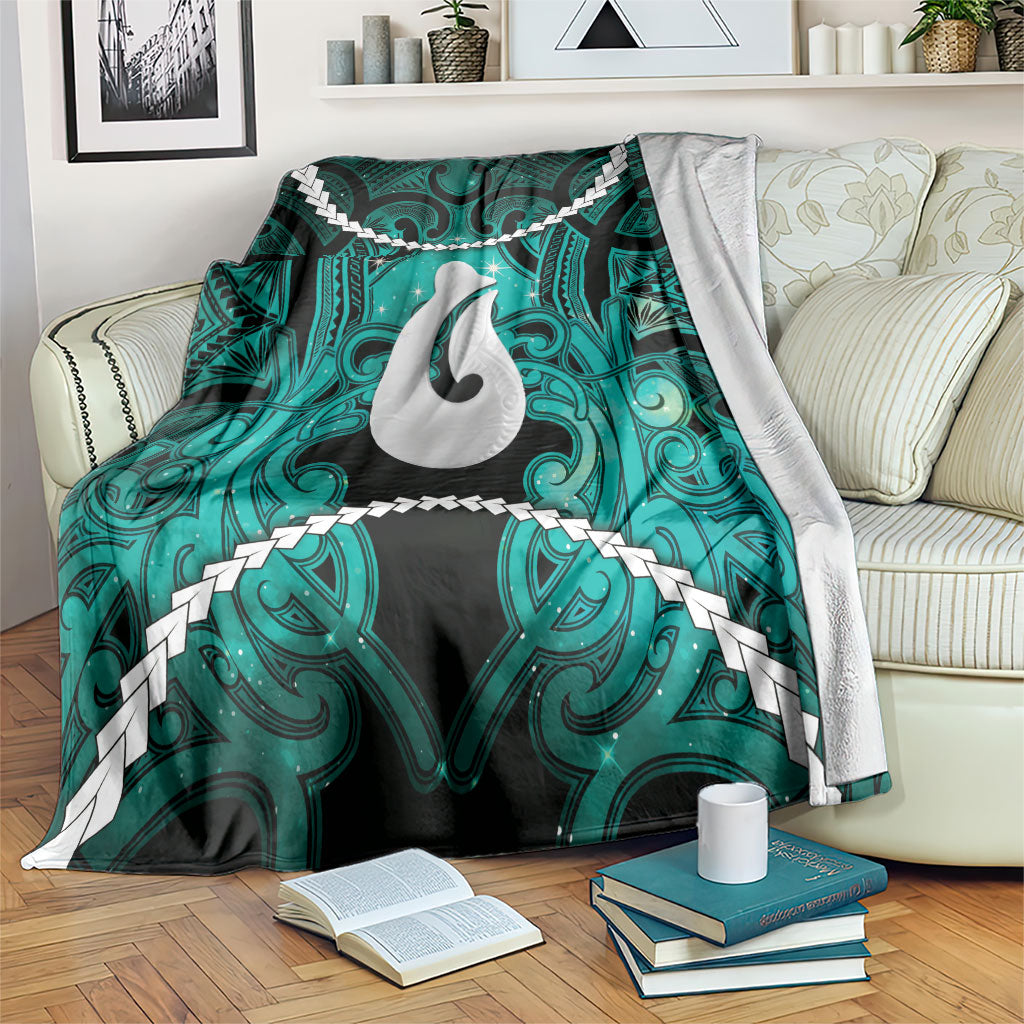 Maori Matariki Hei Matau Turquoise Blanket Maori Kowhaiwhai Pattern Galaxy LT01 Turquoise - Polynesian Pride